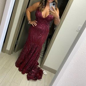 Low V Neck Embellished Jovani Prom Dress 3186